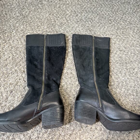Born Uchee Tall Riding Boots Knee High Block Heel Zip 8.5 M Suede Leather Black - Picture 2 of 7
